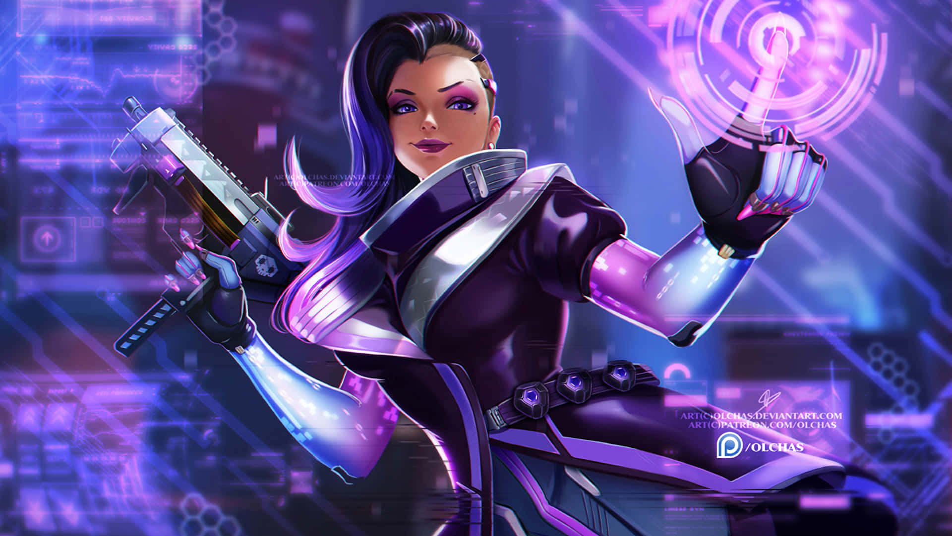 Harness The Power Of Sombra's Hacking Abilities With Overwatch. Background