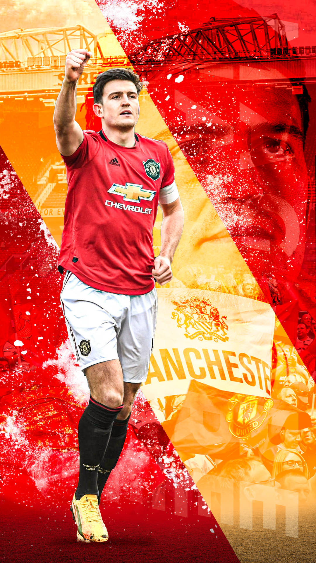 Harry Maguire With A Red And Yellow Backdrop