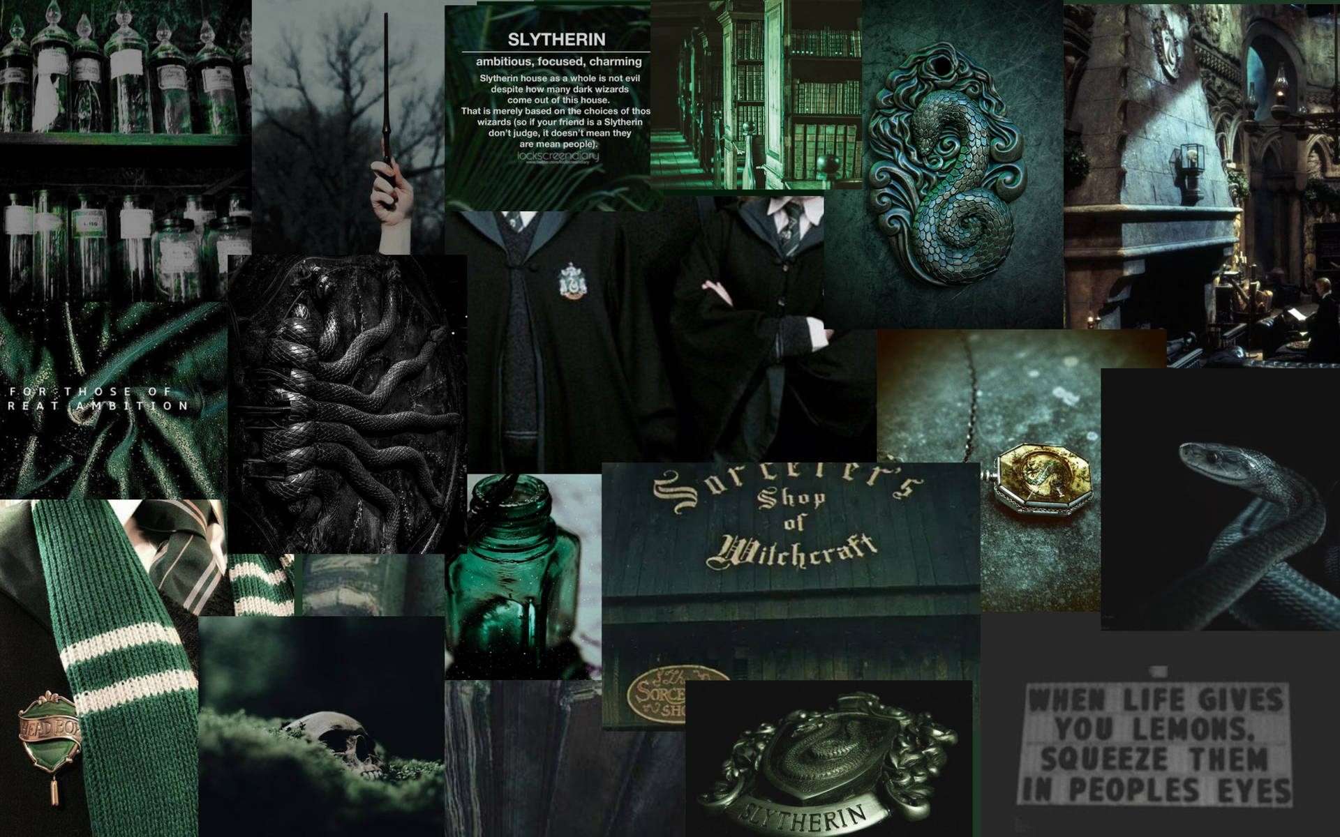 Harry Potter Aesthetic Slytherin Collage Background