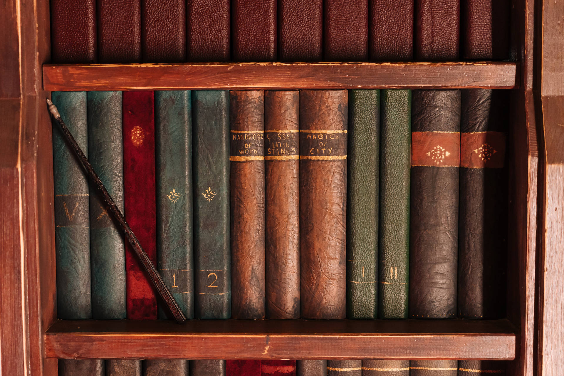 Harry Potter Aesthetic Wooden Bookshelf Background