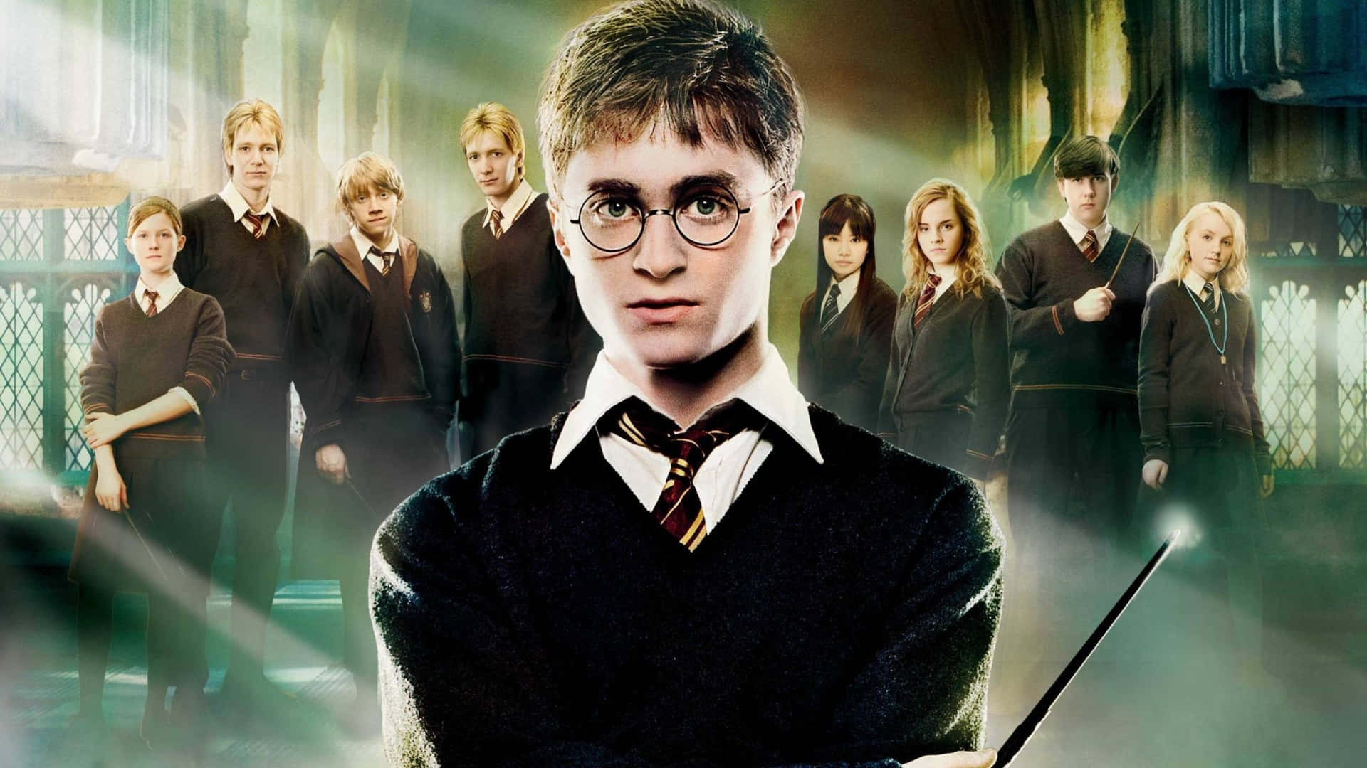 Harry Potter All Characters Behind Him Background