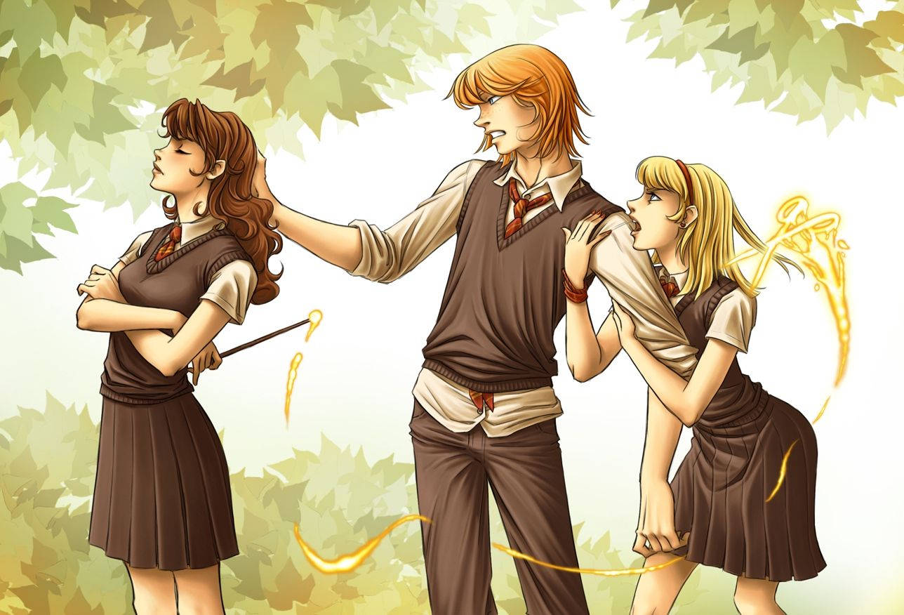 Harry Potter Anime Hermione, Ron, And Lavender