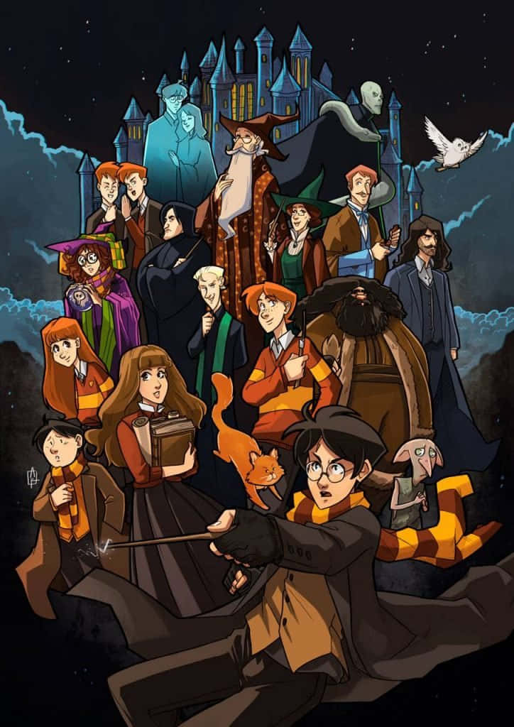 Harry Potter Hogwarts All Characters Cartoon Art Background