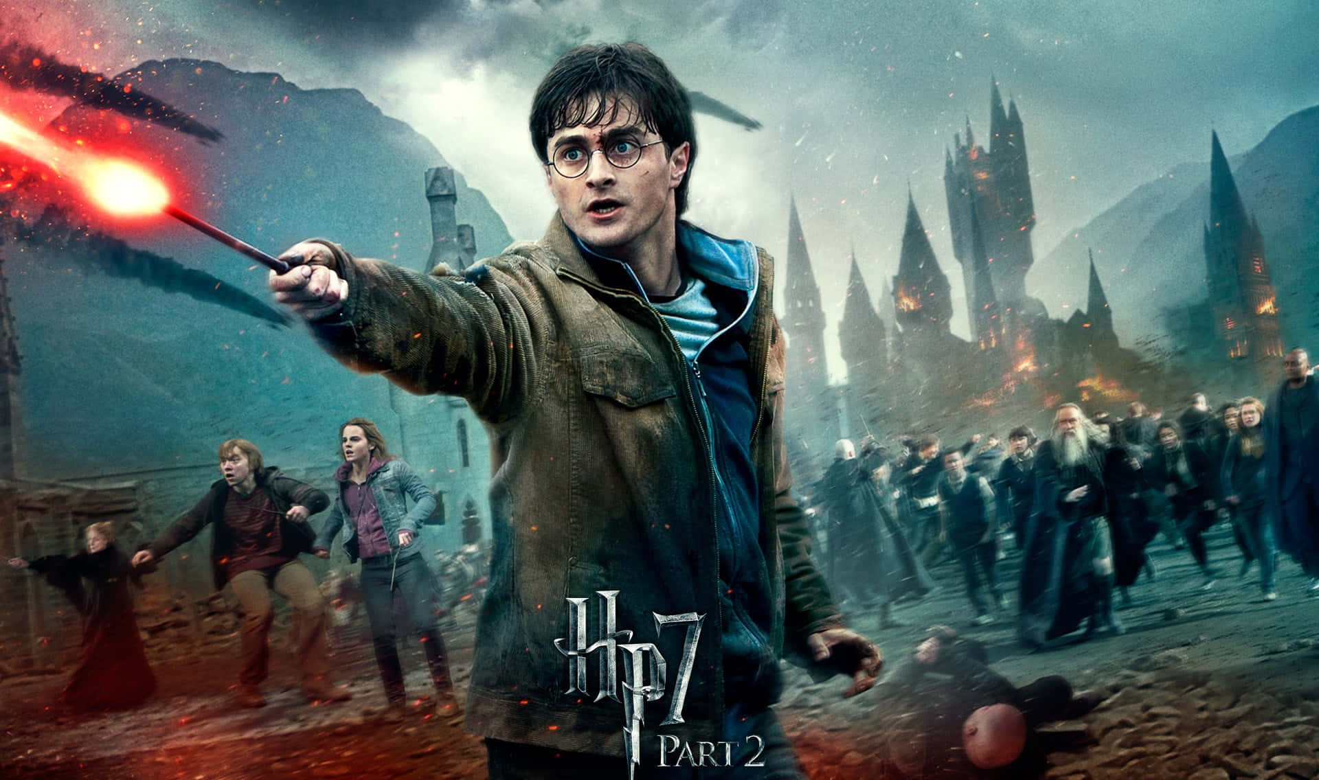 Harry Potter Landscape Casting Spell With Wand Background