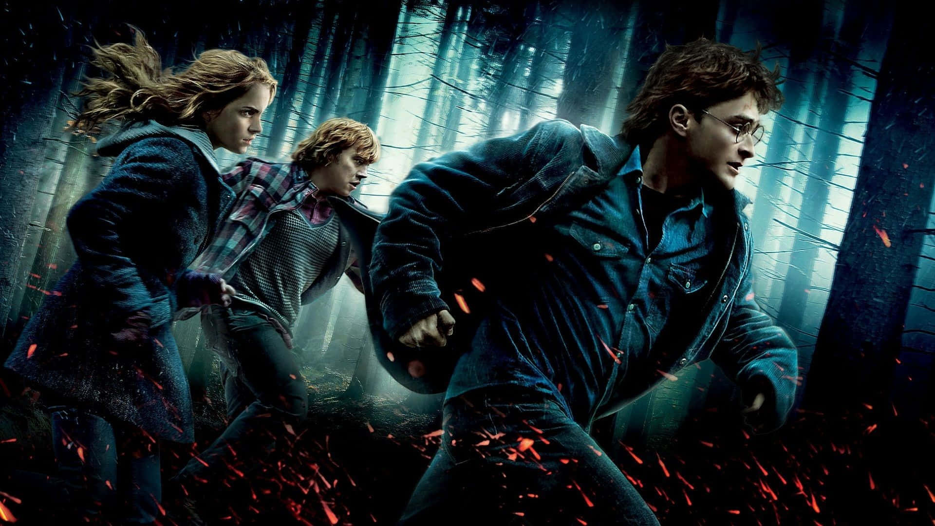 Harry Potter Landscape Ron Hermione Running