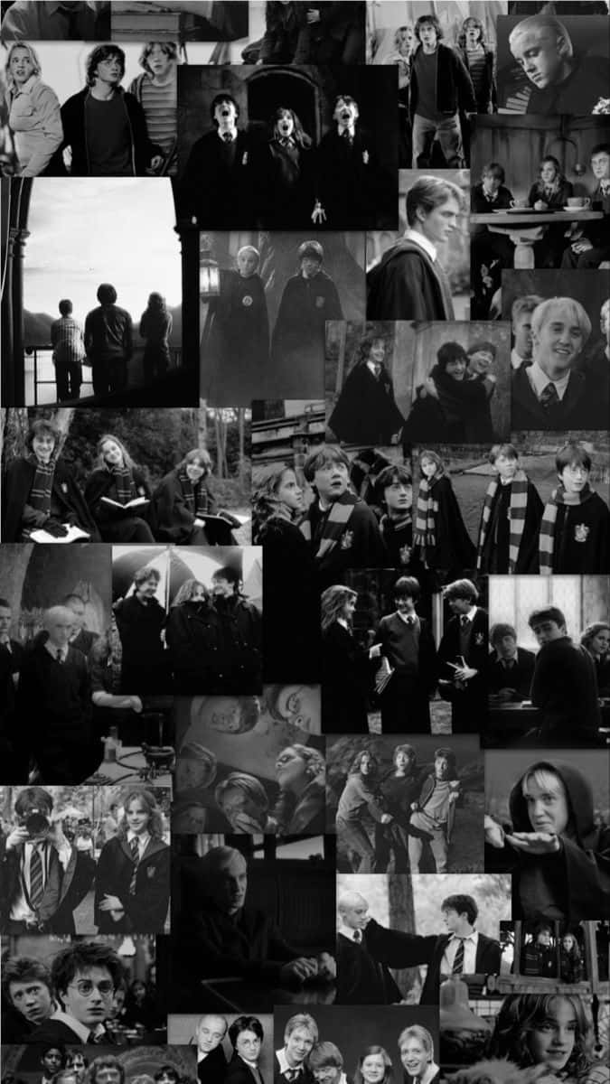 Harry Potter Ventures On A Magical Adventure In This Black And White Illustration Background