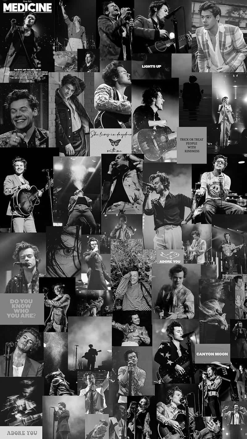 Harry Styles Black And White Performance Collage Background