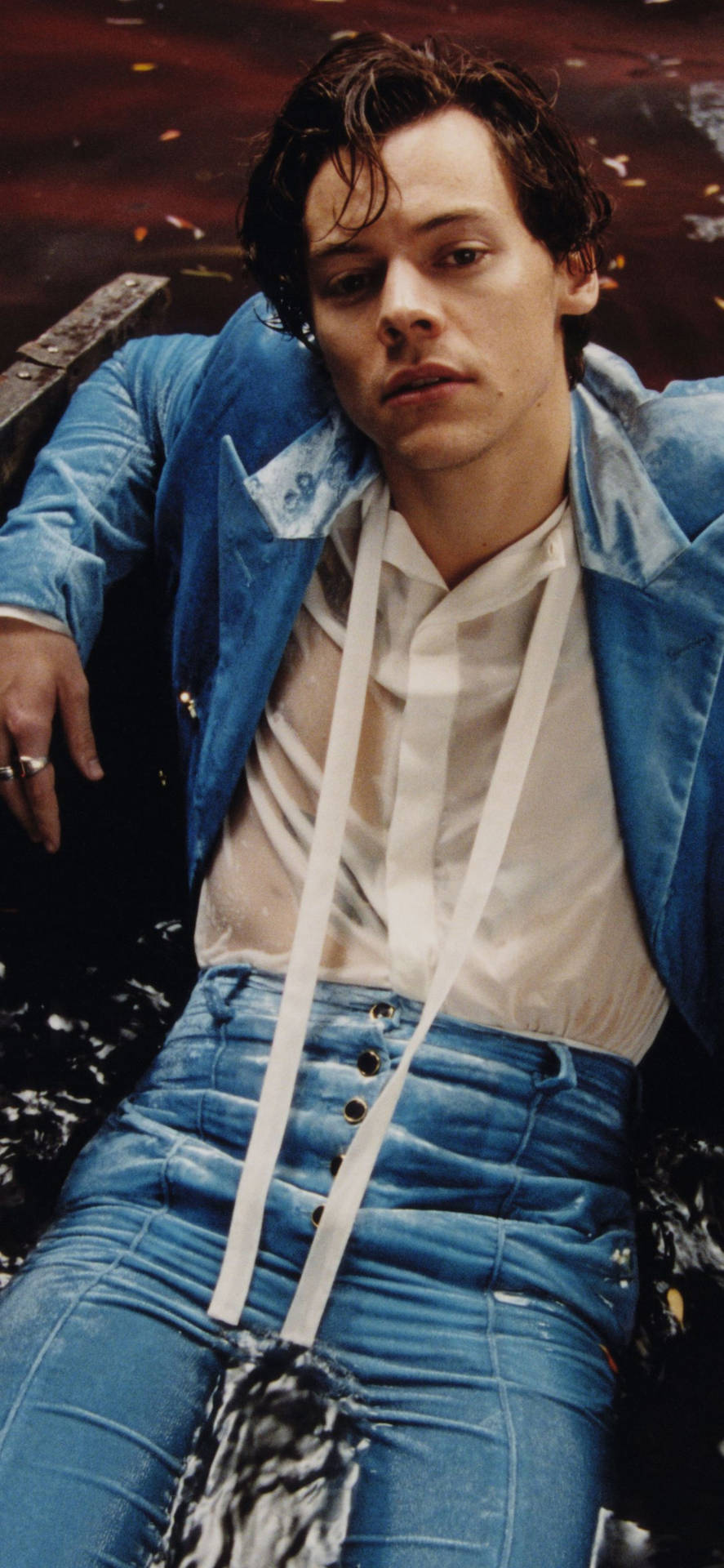 Harry Styles In Denim Jacket Background
