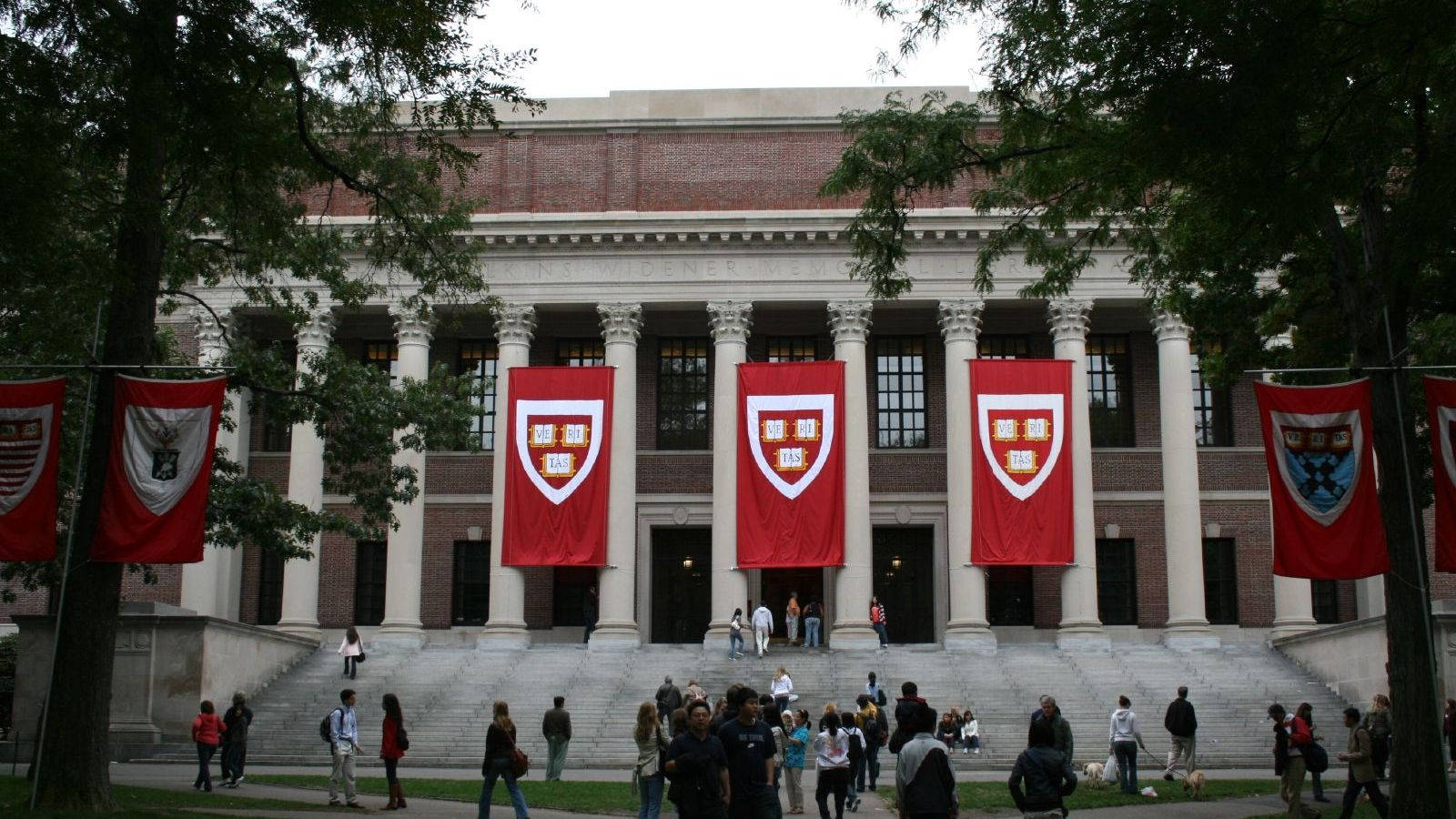 Harvard University Widener Library With Banners