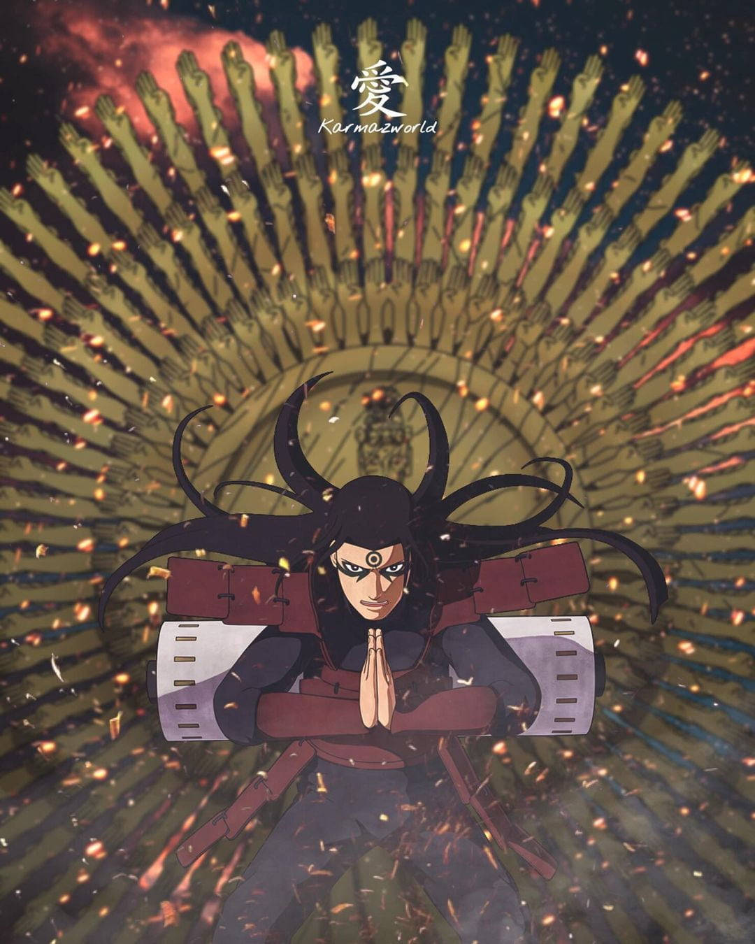 Hashirama Senju 1000 Hands Flames Background