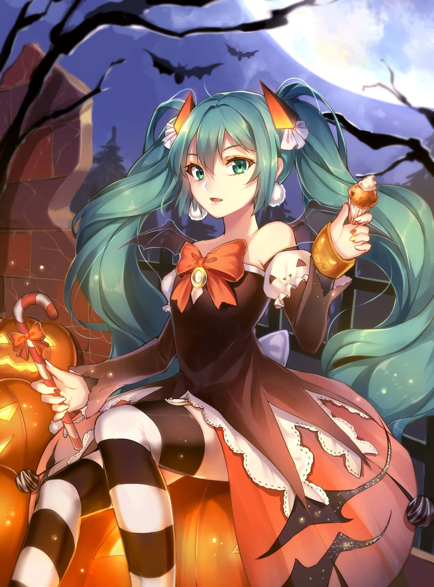 Hatsune Miku Halloween Dress Phone Background