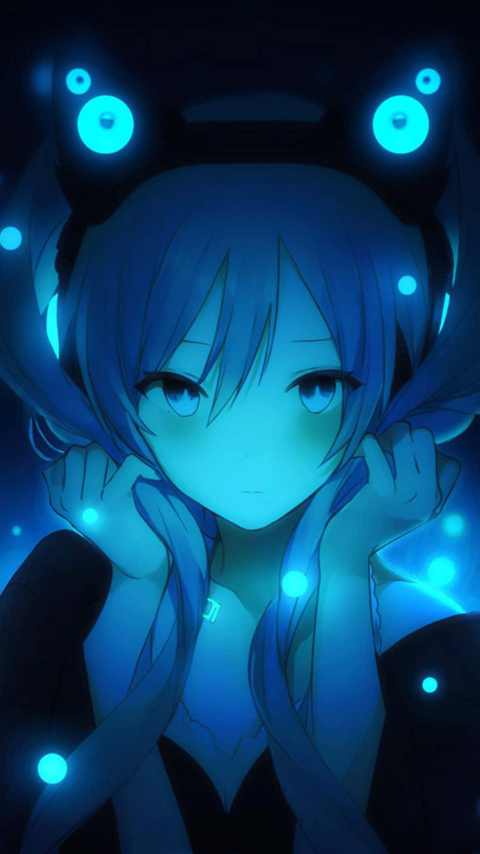 Hatsune Miku Neon Blue Anime Portrait Phone Background