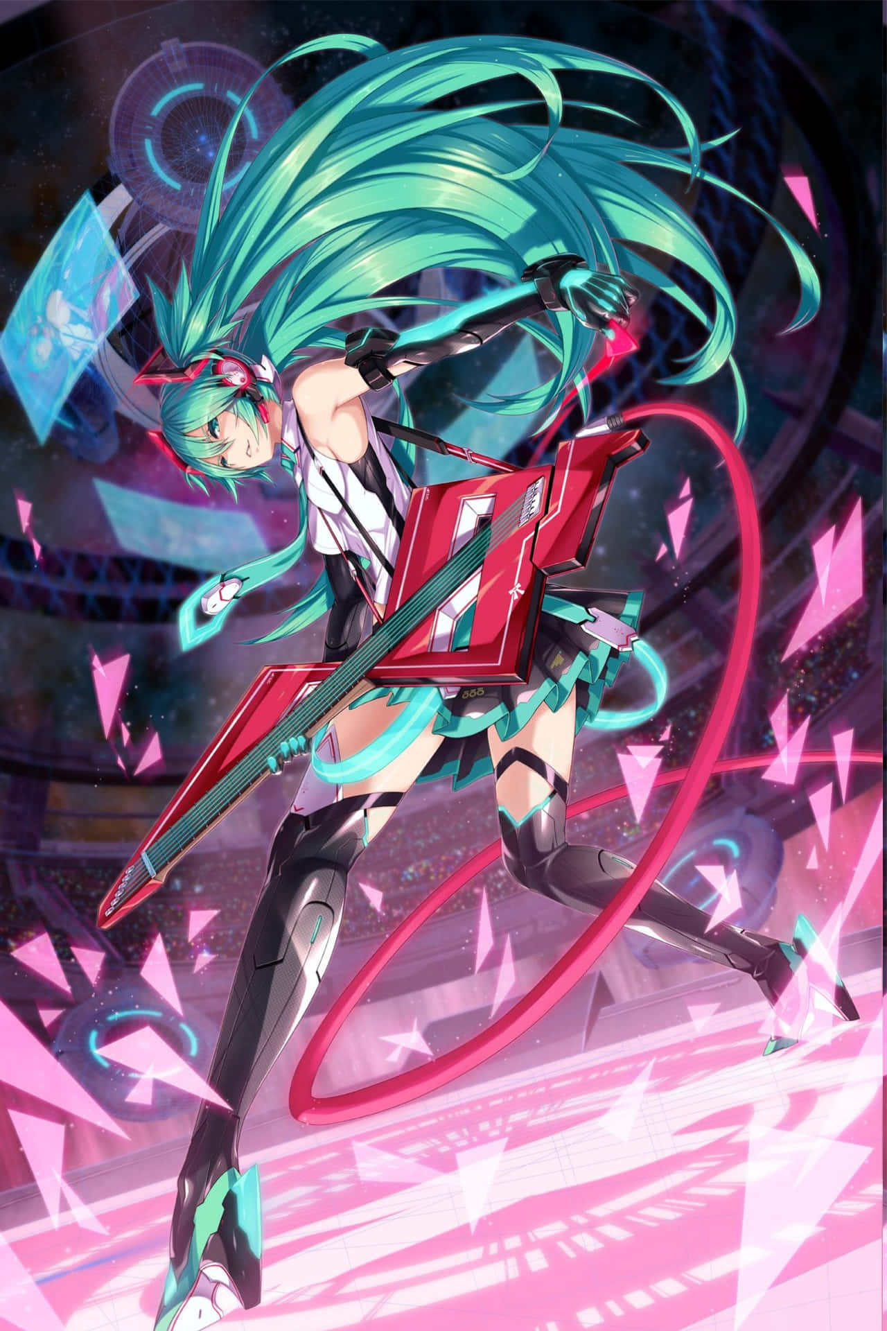 Hatsune Miku Red Rockstar Idol Phone Background
