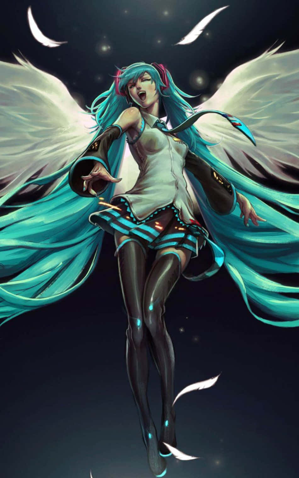 Hatsune Miku With Angel Wings Phone Background