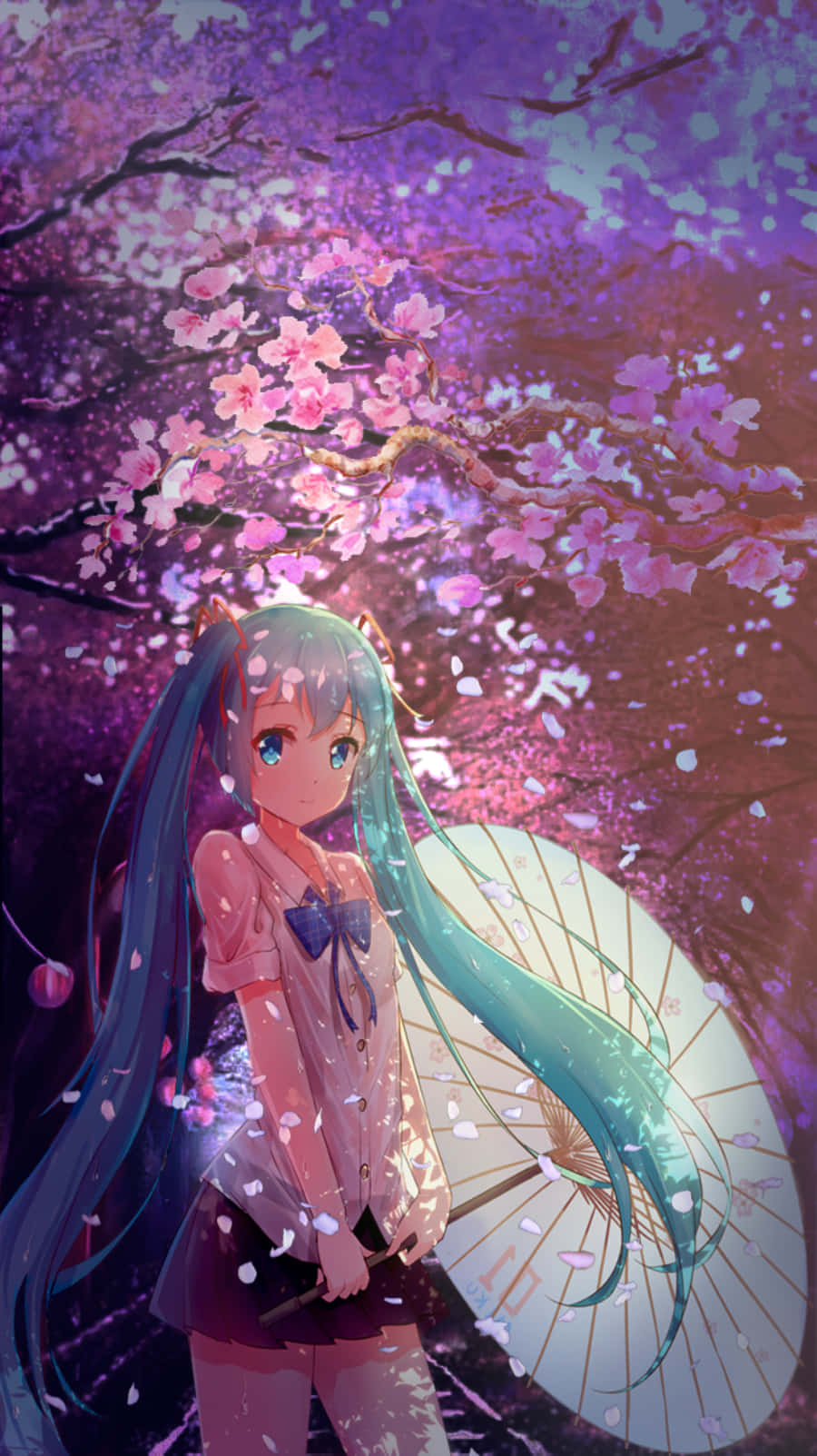 Hatsune Miku With Cherry Blossoms Phone Background