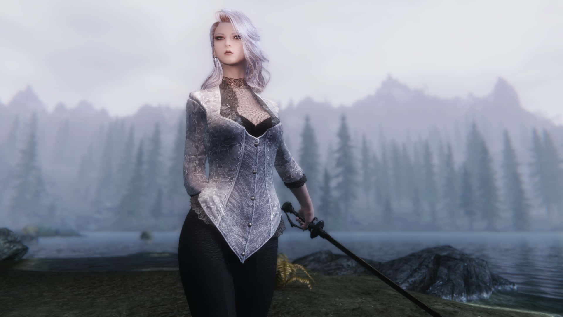 Haughty Silver-haired Woman Background