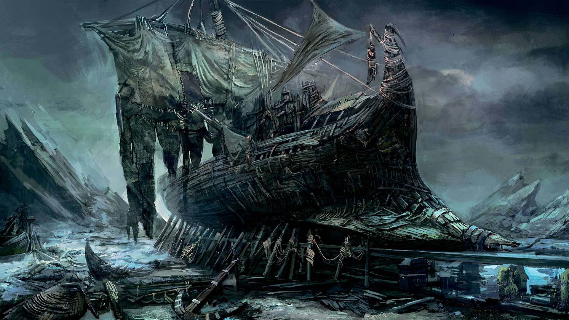Haunted Ghost Ship Wreck Background