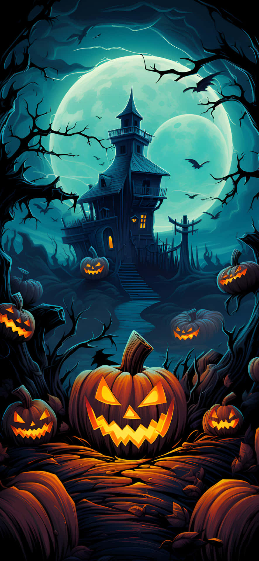 Haunted Halloween Night Jack O Lanterns Background