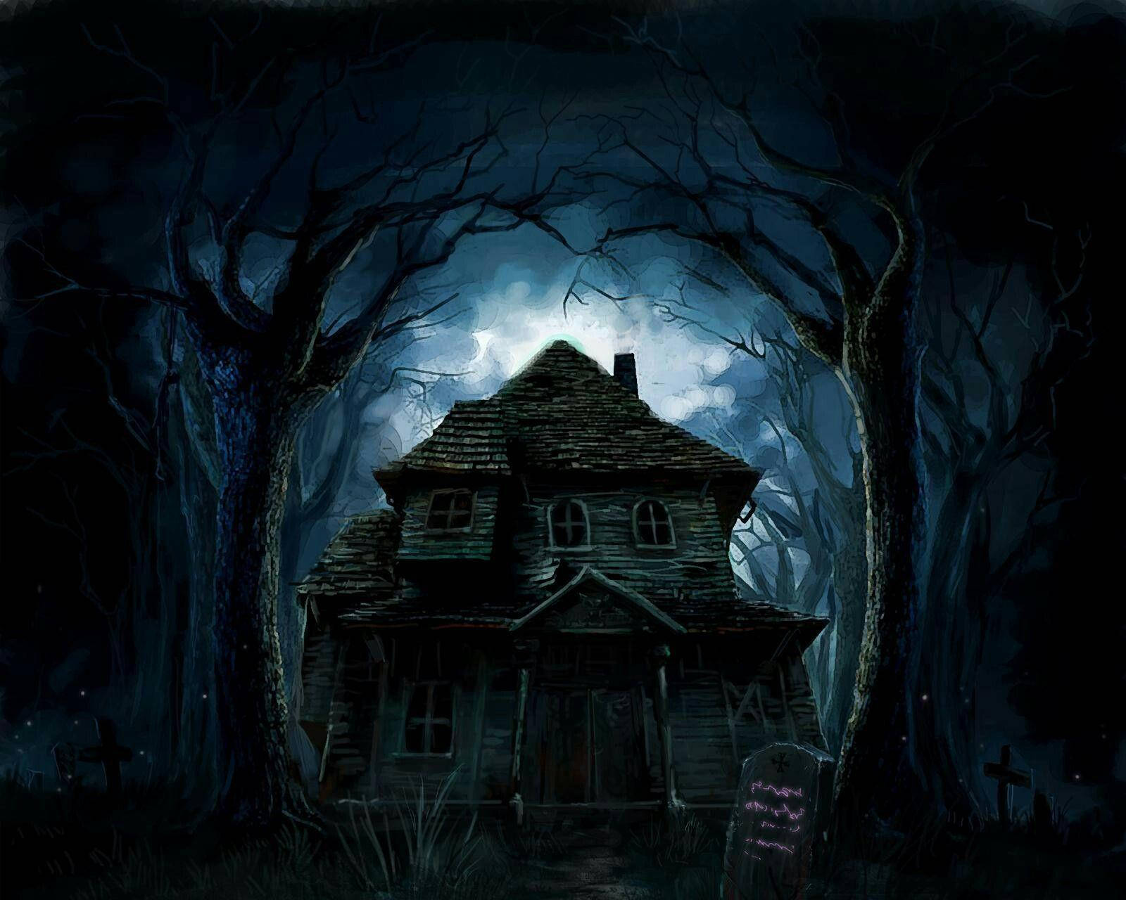 Haunted House In Dark Forest Background