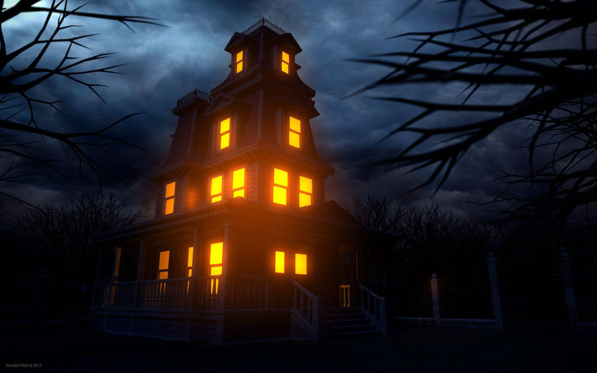 Haunted House On Halloween Night Background