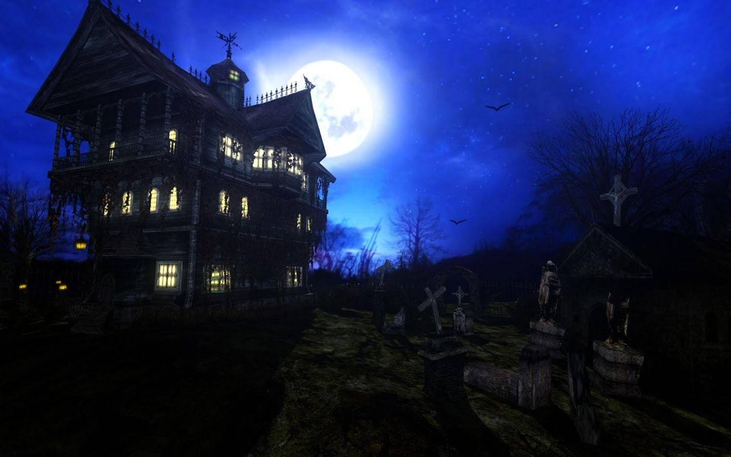 Haunted House With Deep Blue Sky Background