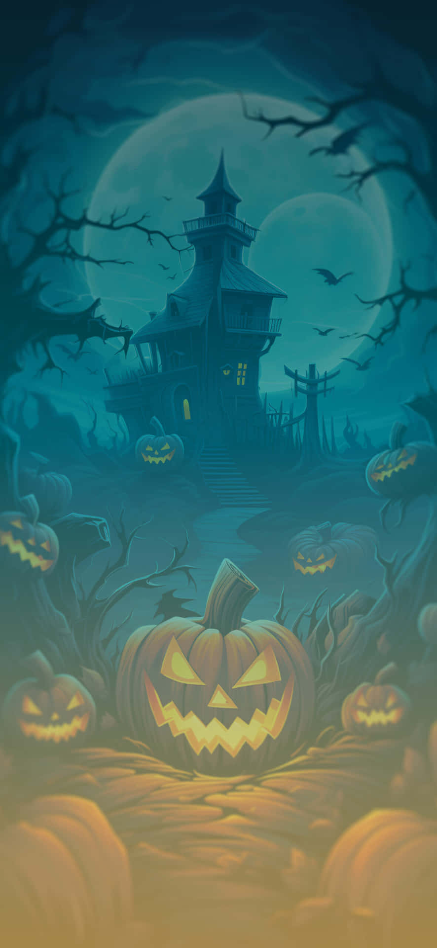 Haunted Houseand Jack O Lanterns Background