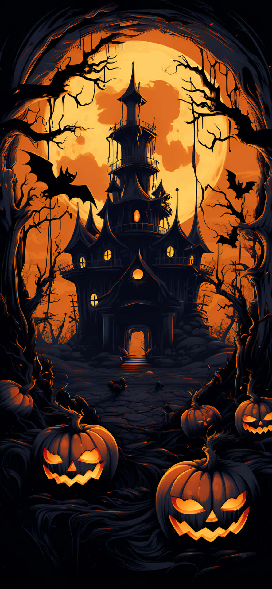 Haunted Houseand Jack O Lanterns Background