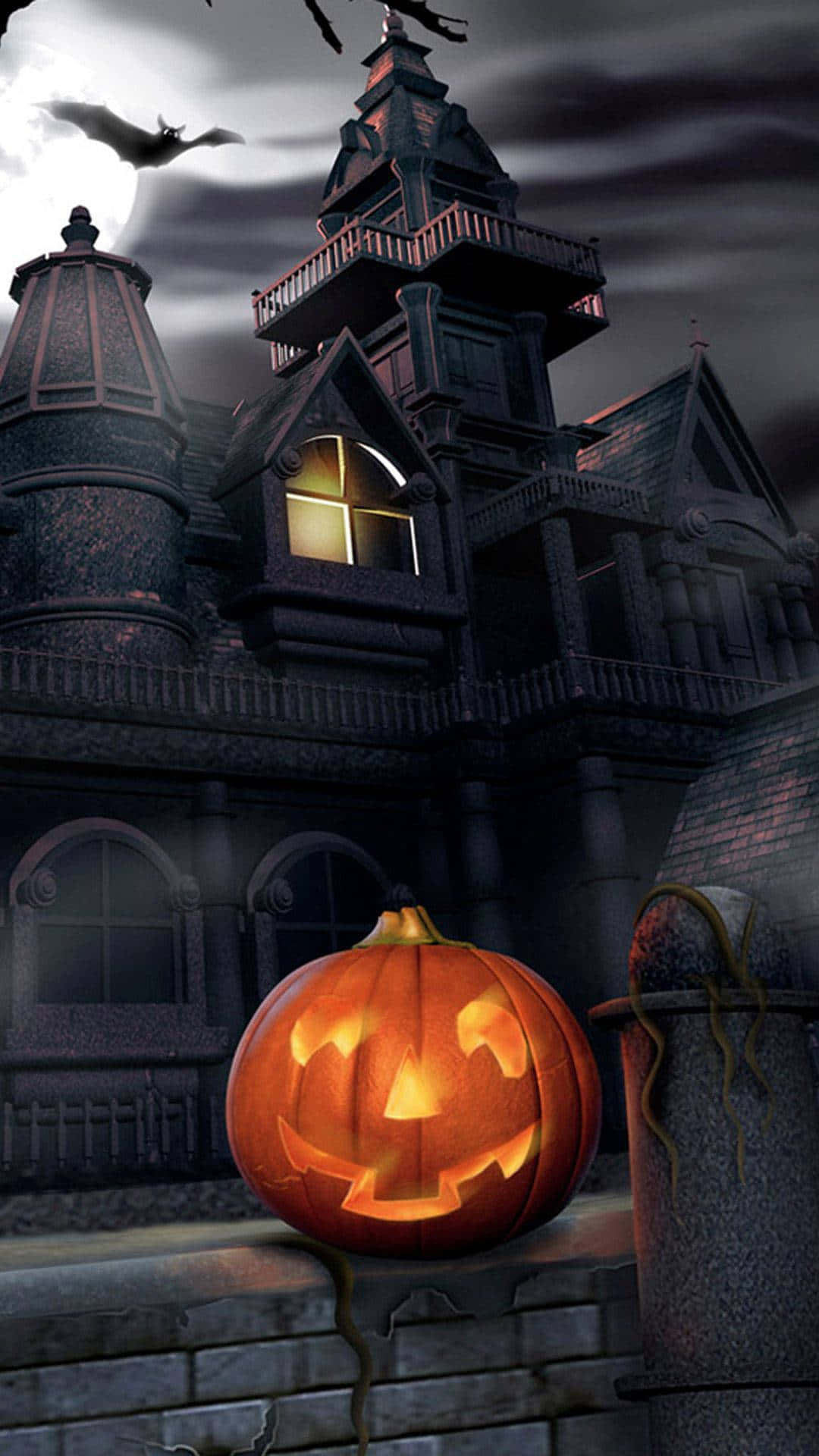 Haunted Housewith Jack O Lantern Background