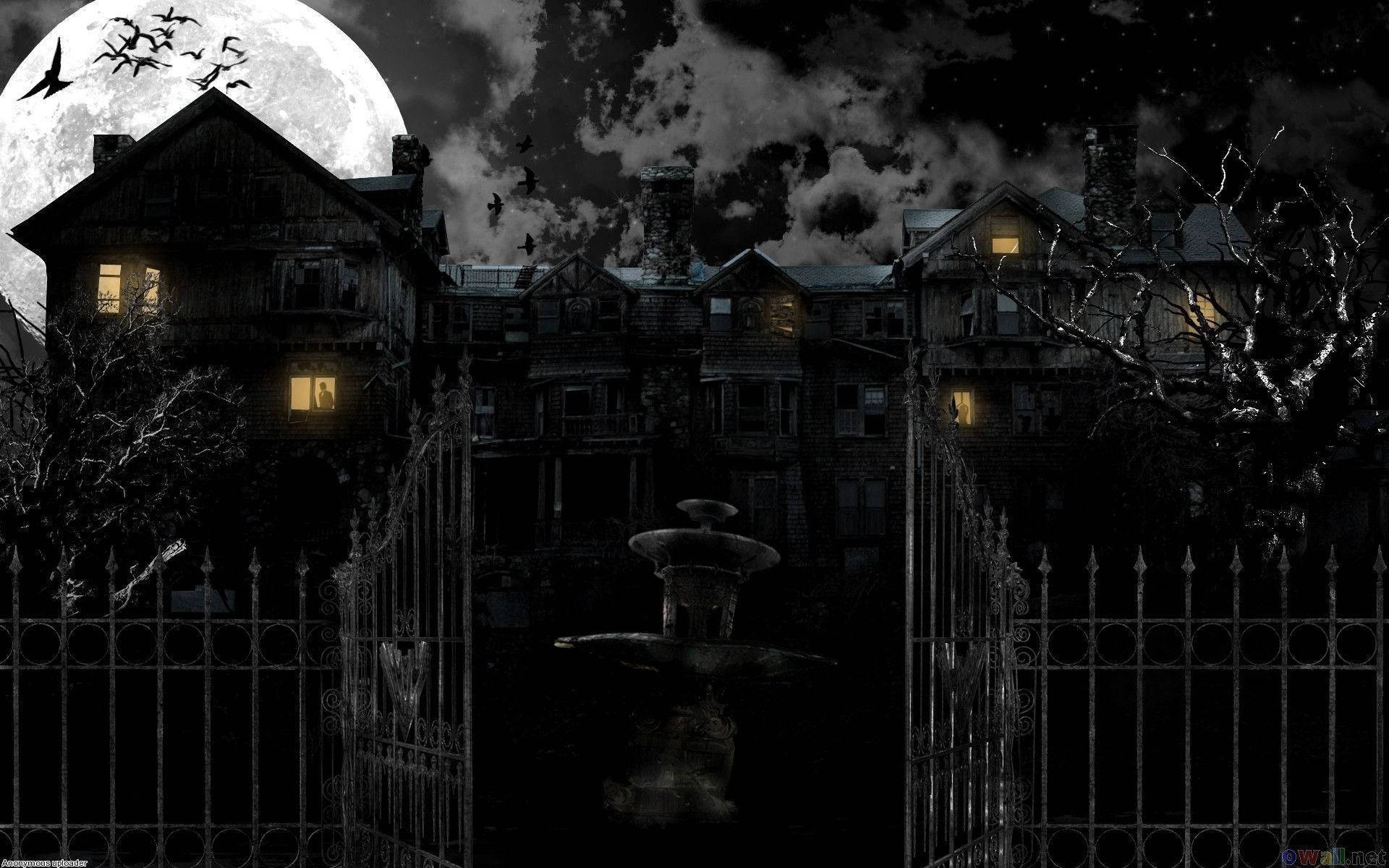 Haunted Mansion Under Full Moon Background