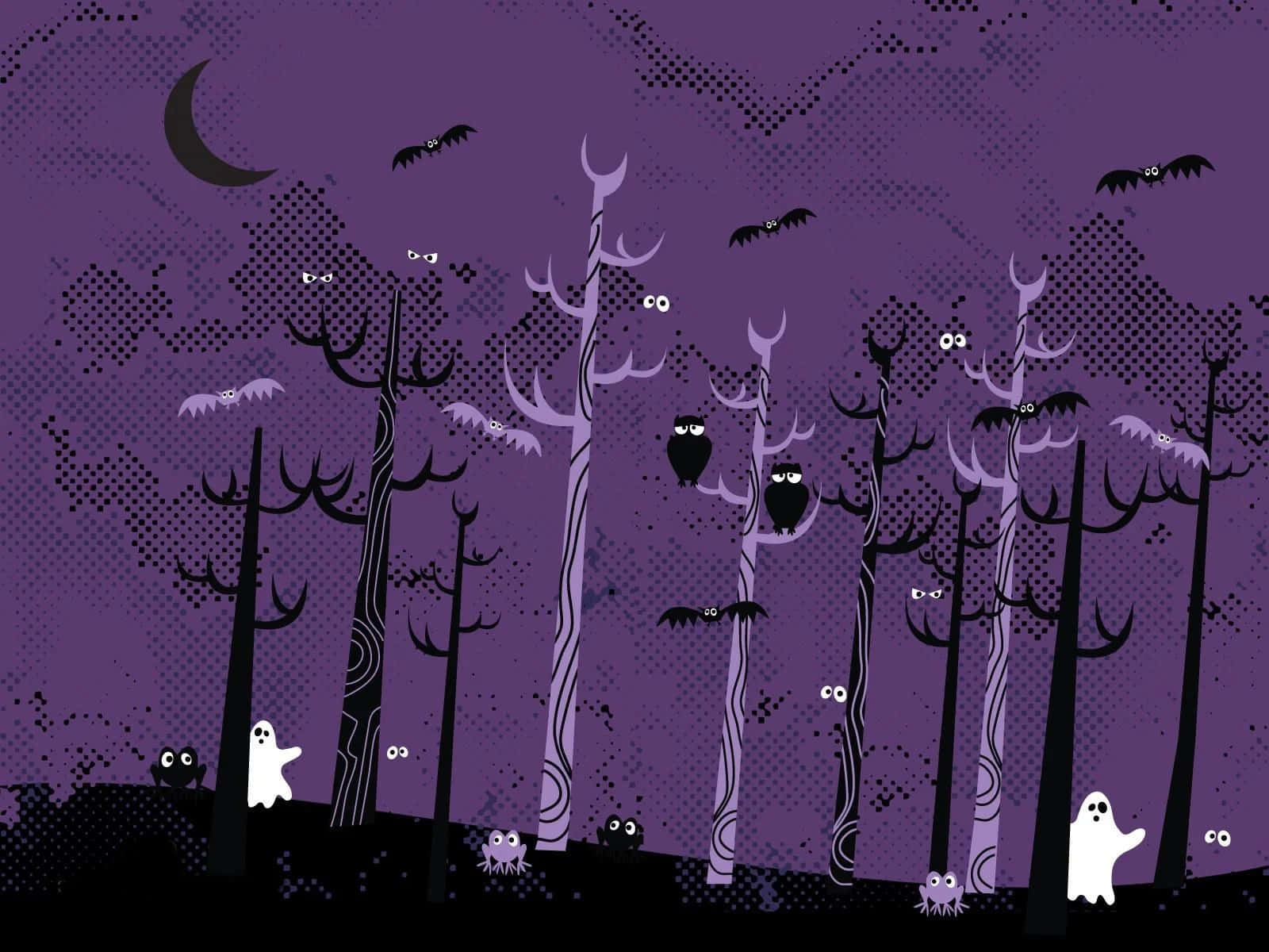 Haunted Woods With Ghosts Purple Halloween Background