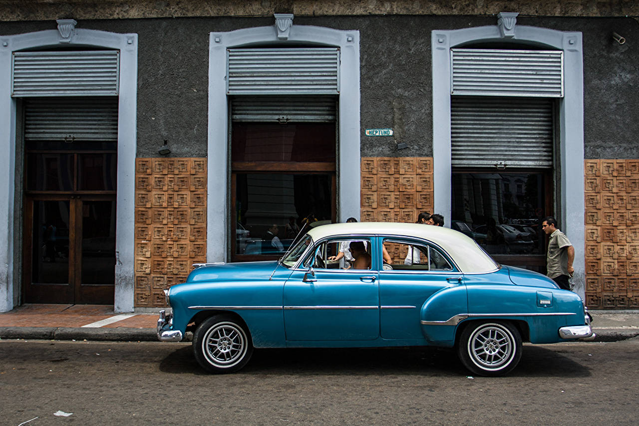 Havana Blue Car With Driver Background