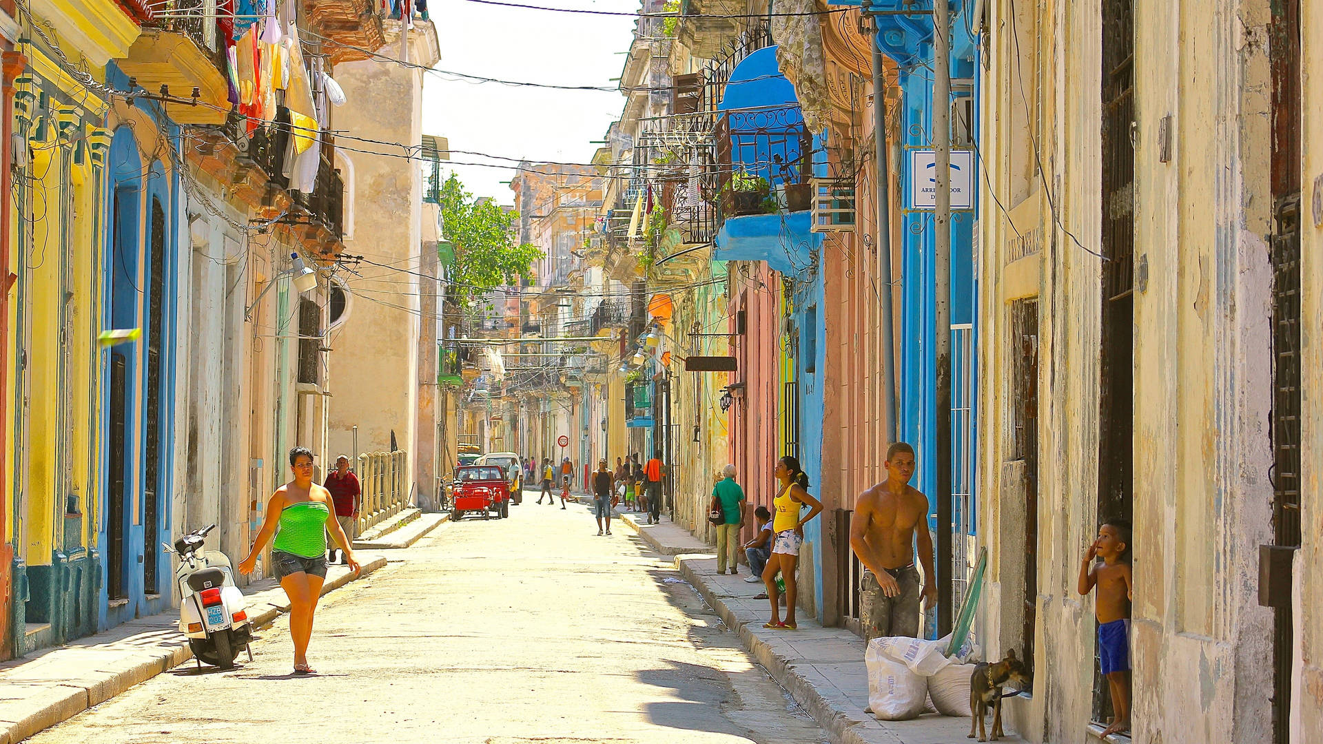 Havana Locals Walking Street Background