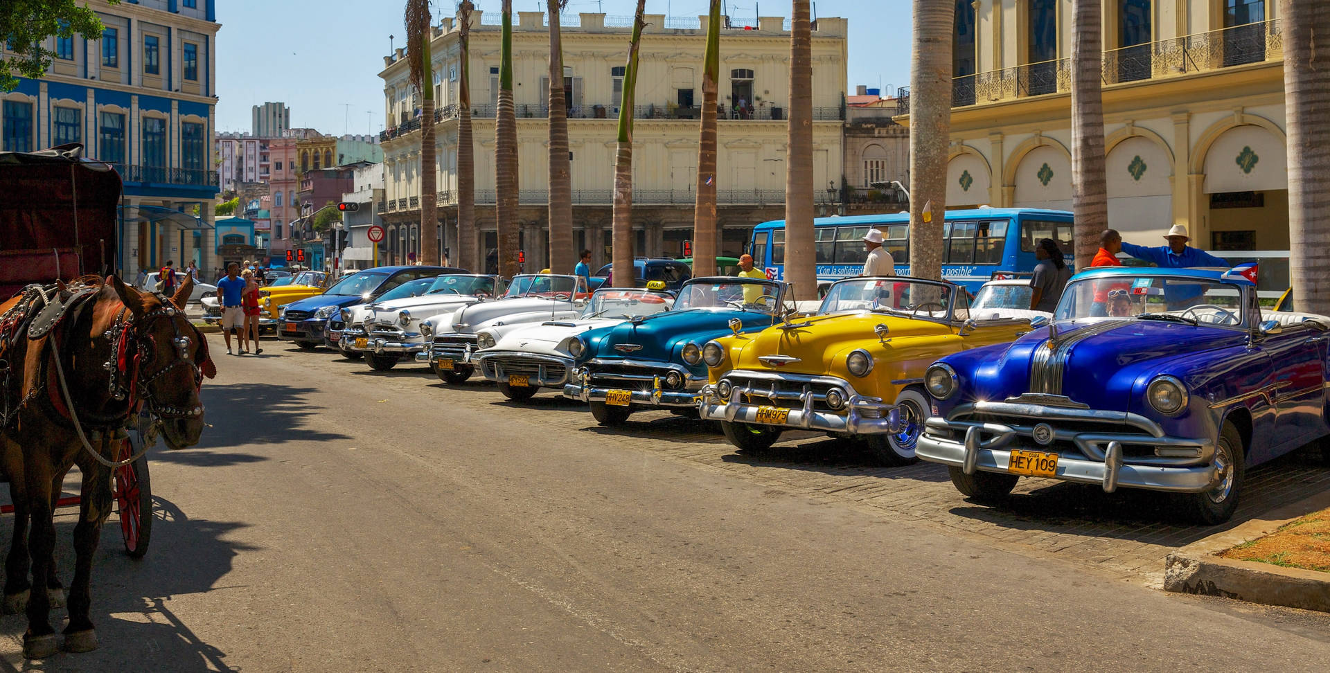 Havana Vintage And New Cars Background