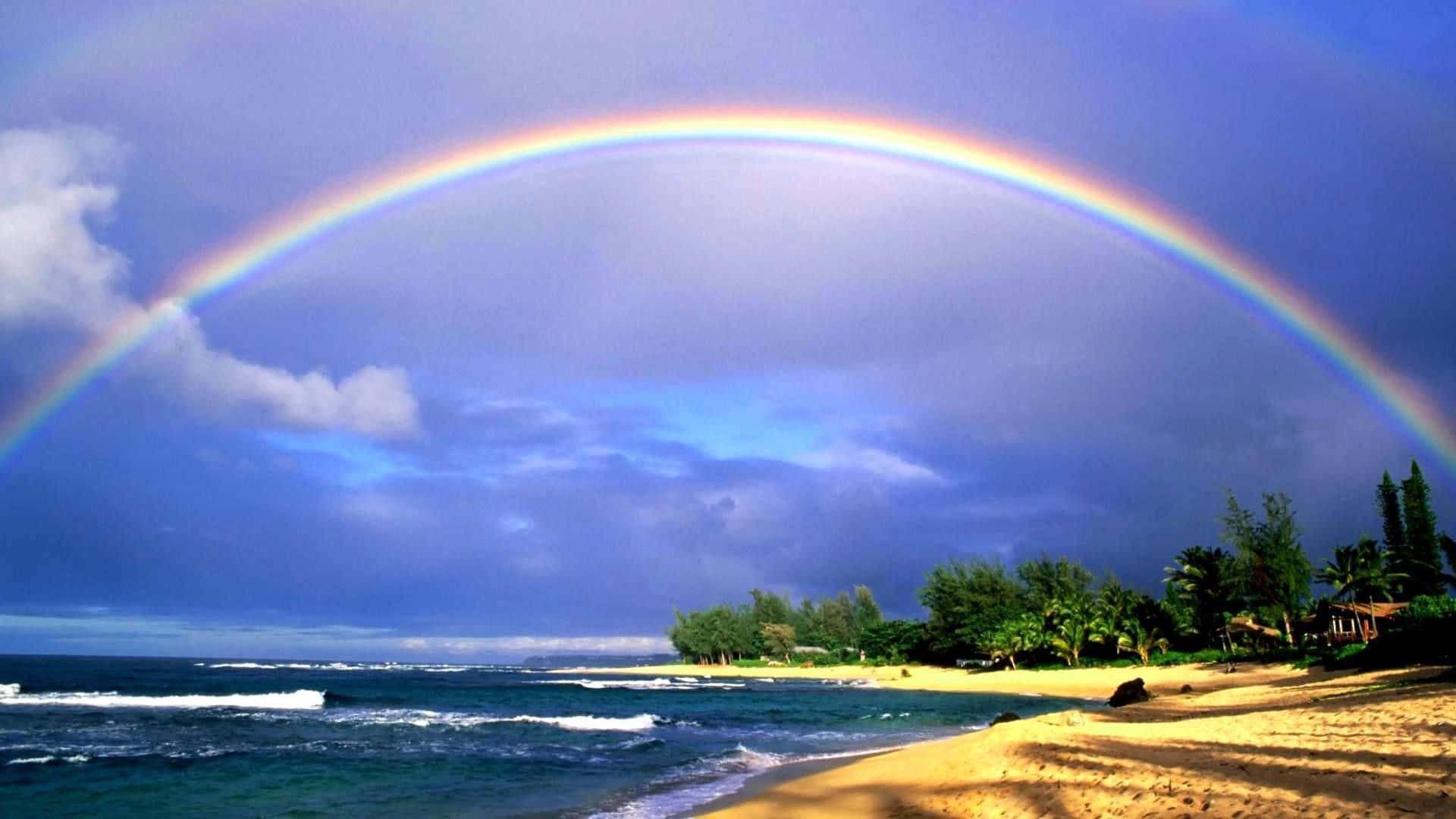 Hawaii Beach Rainbow In Sky