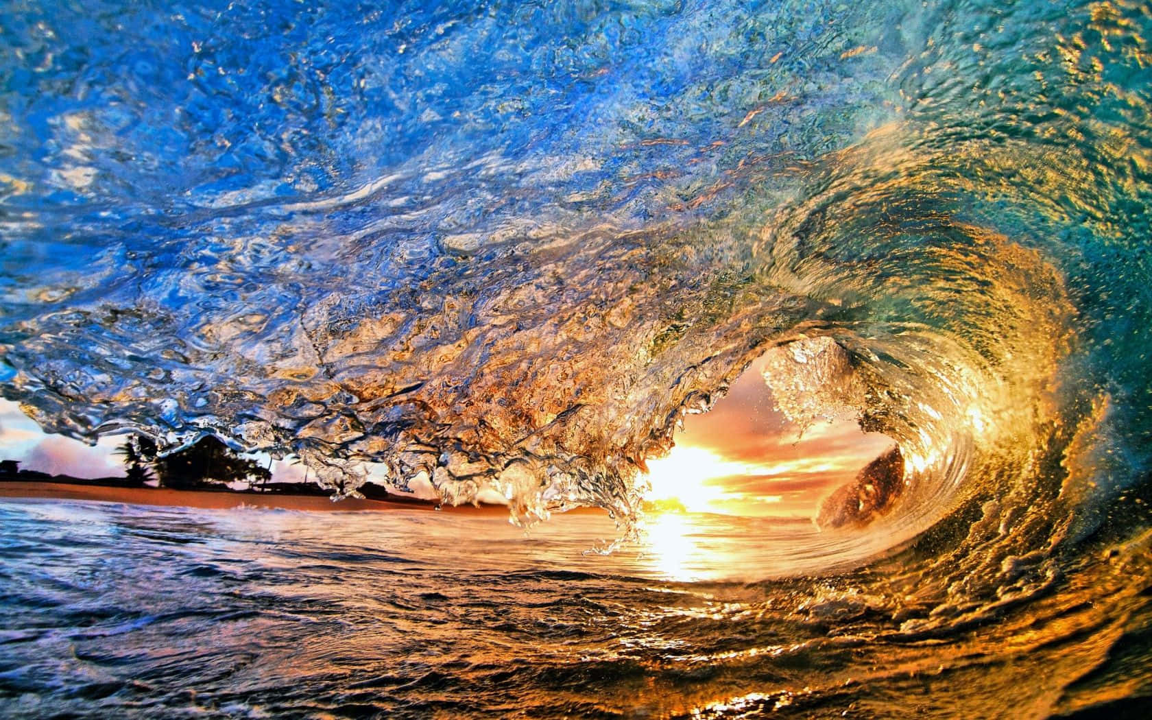 Hawaii Beach Wave At Sunset