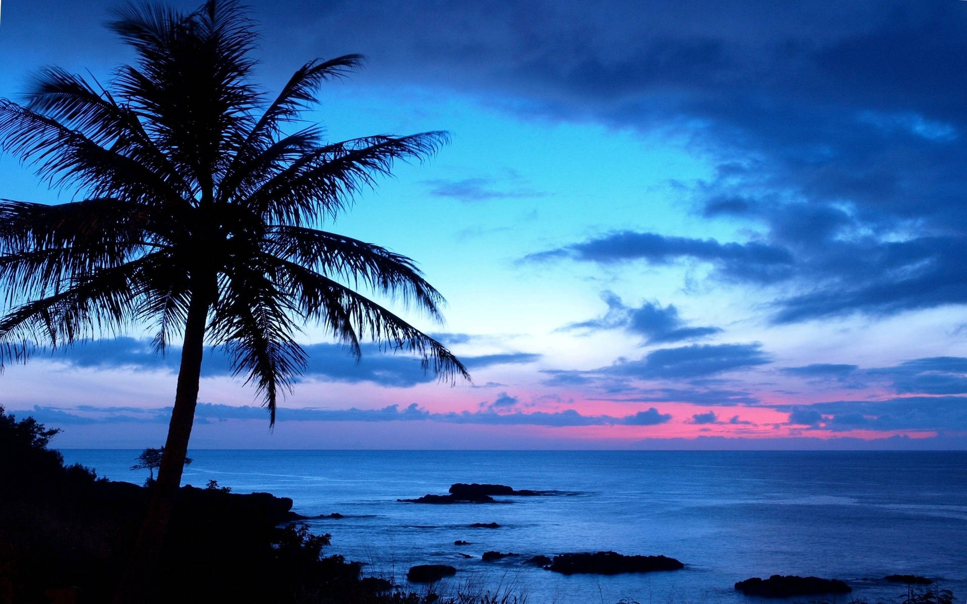 Hawaii Sunset Royal Blue Sky Background