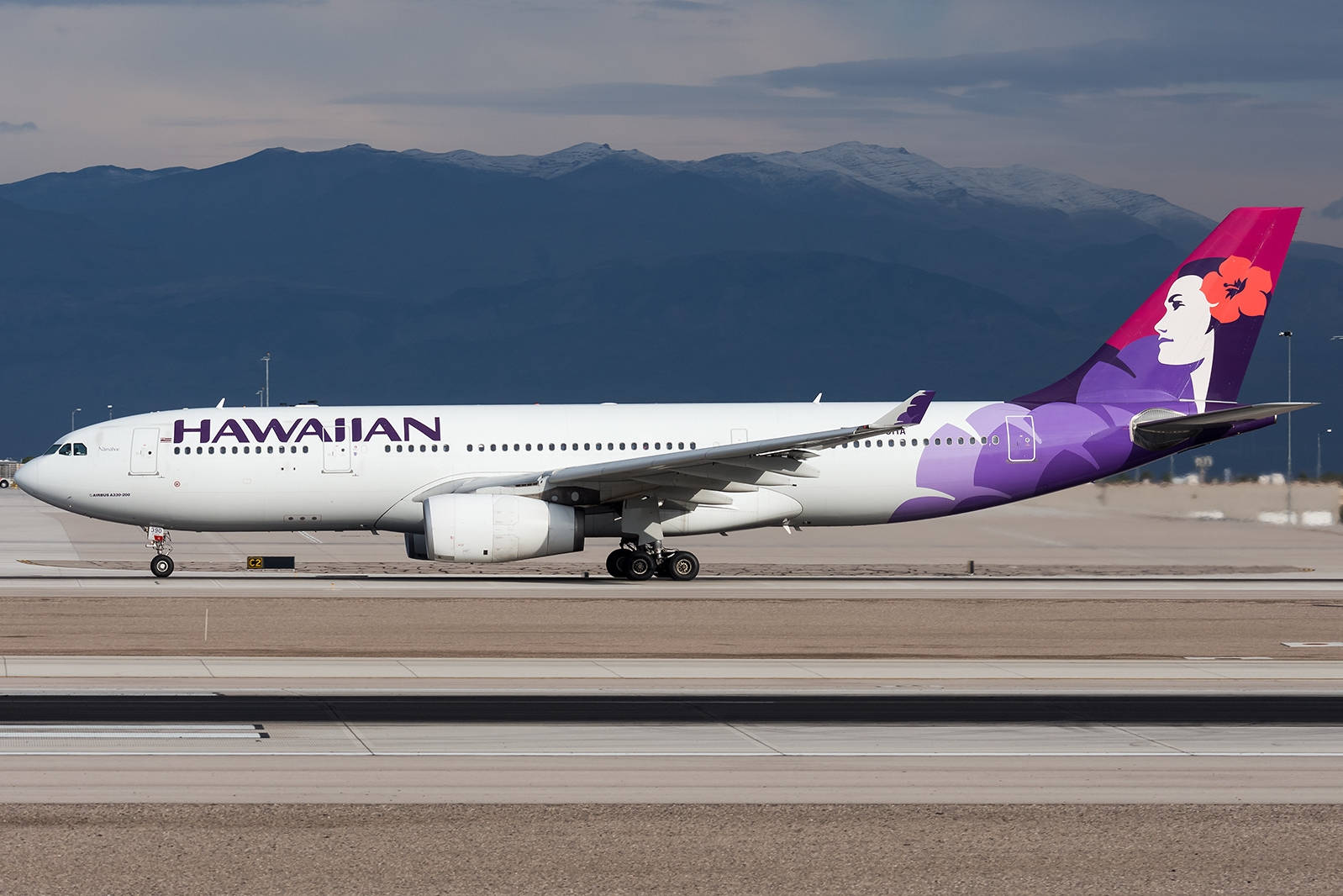 Hawaiian Airlines Plane Below Stormy Clouds Background