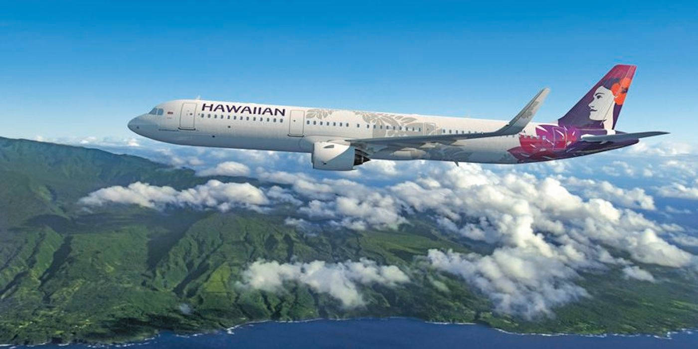 Hawaiian Airlines Plane Flying Above Aesthetic View Background