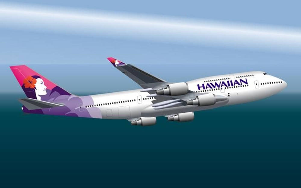 Hawaiian Airlines Plane Splitting The Horizon Background