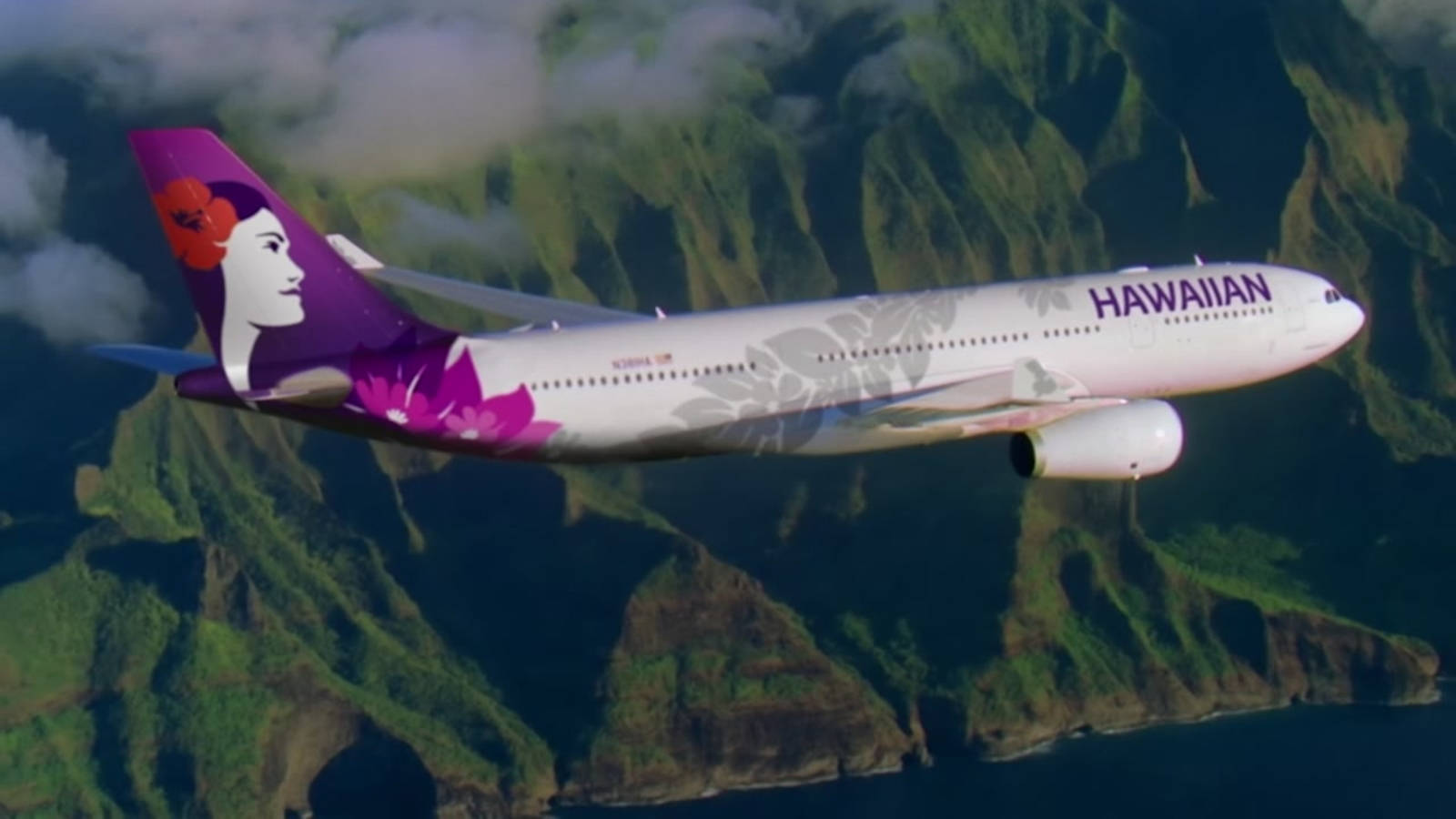 Hawaiian Airlines Plane With Majestic View Background