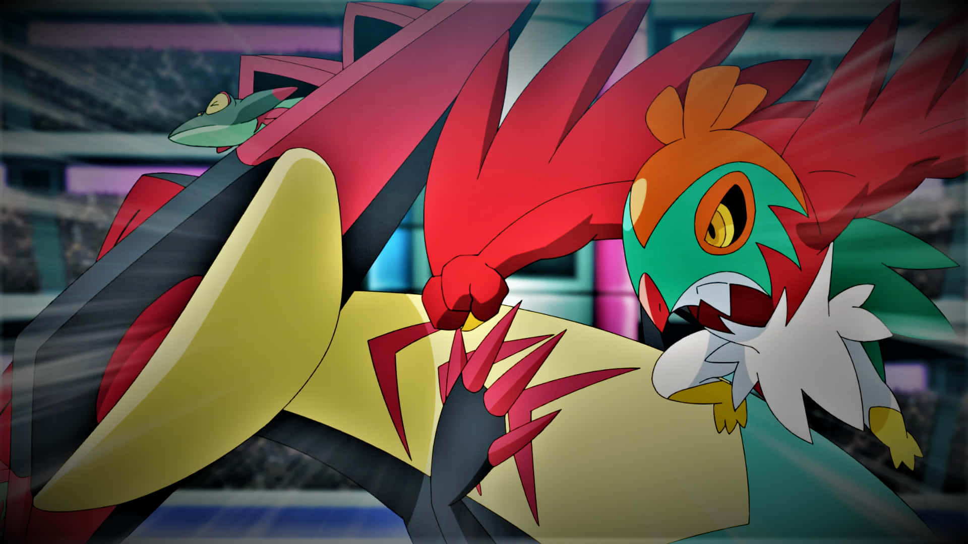 Hawlucha Attacking Dragapult Background