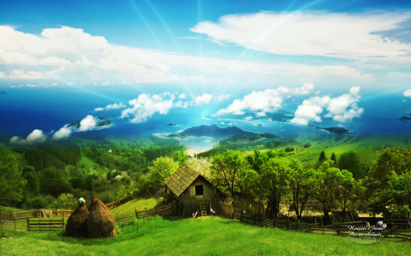 Hay Stacks Near A Farmhouse Desktop Background