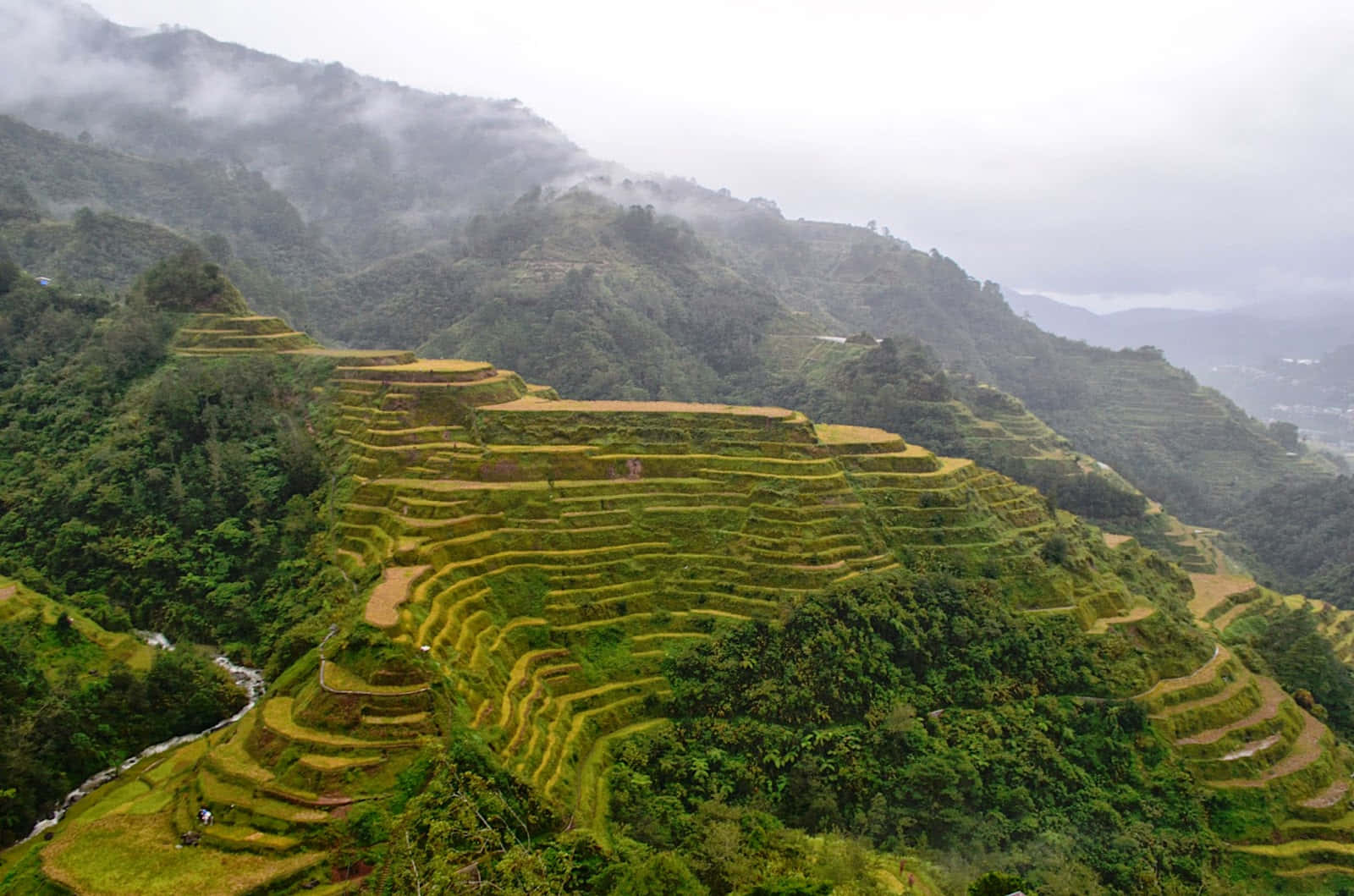 Hazy Banaue Rice Terraces In The Philippines Background