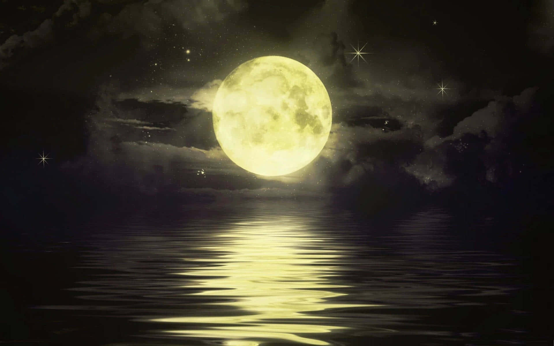 Hazy Yellow Night Sky Moon Background