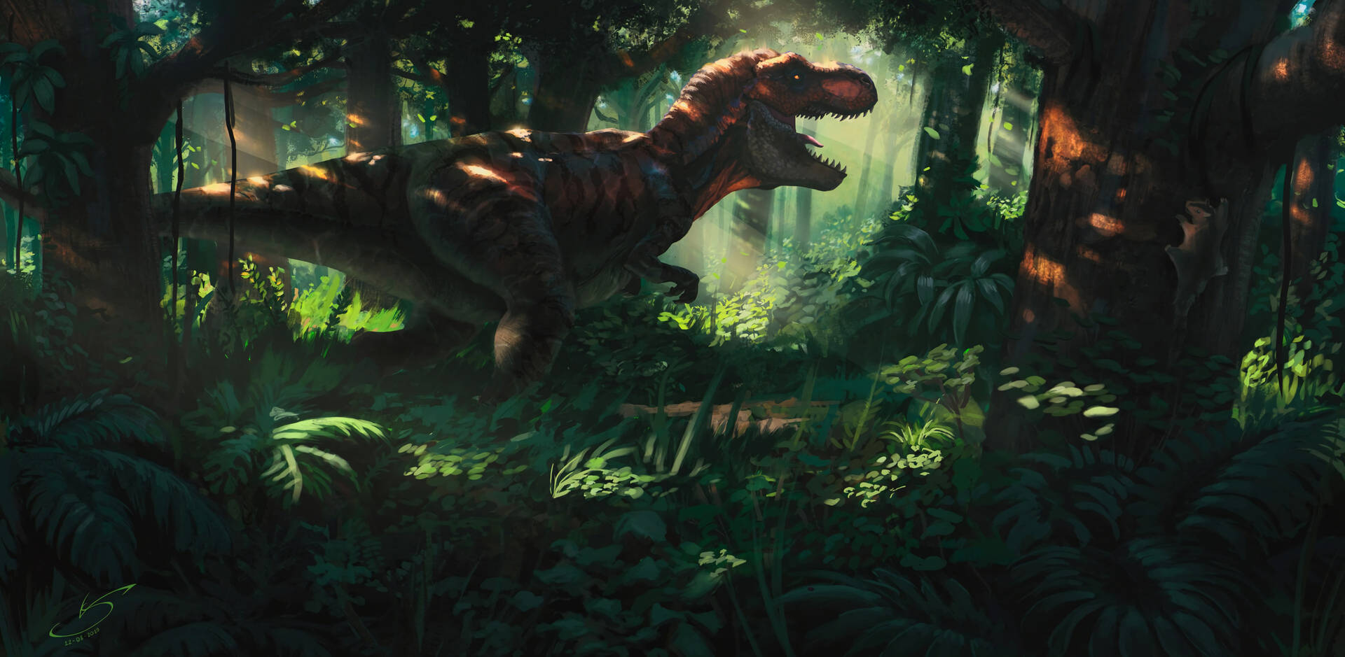 Hd Aesthetic 2d T-rex Dinosaur Background