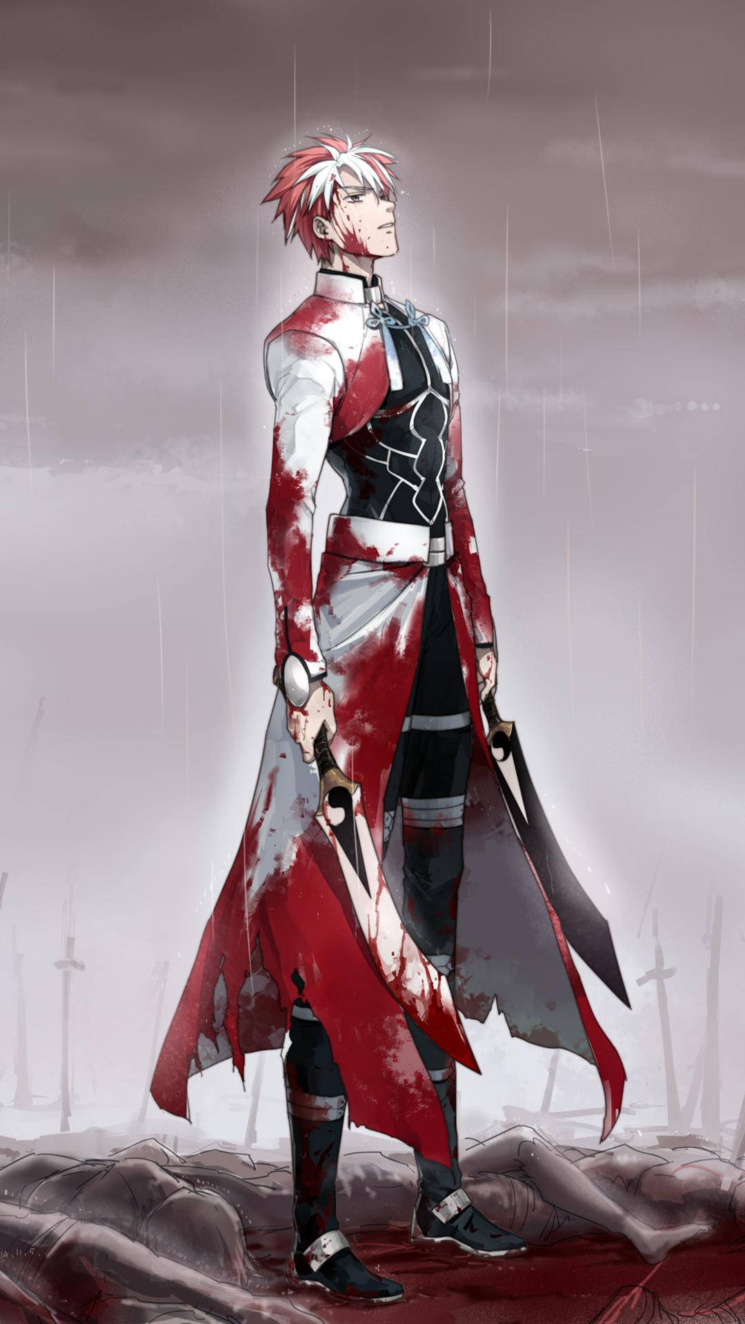 Hd Anime Phone Bloody Male Warrior Background