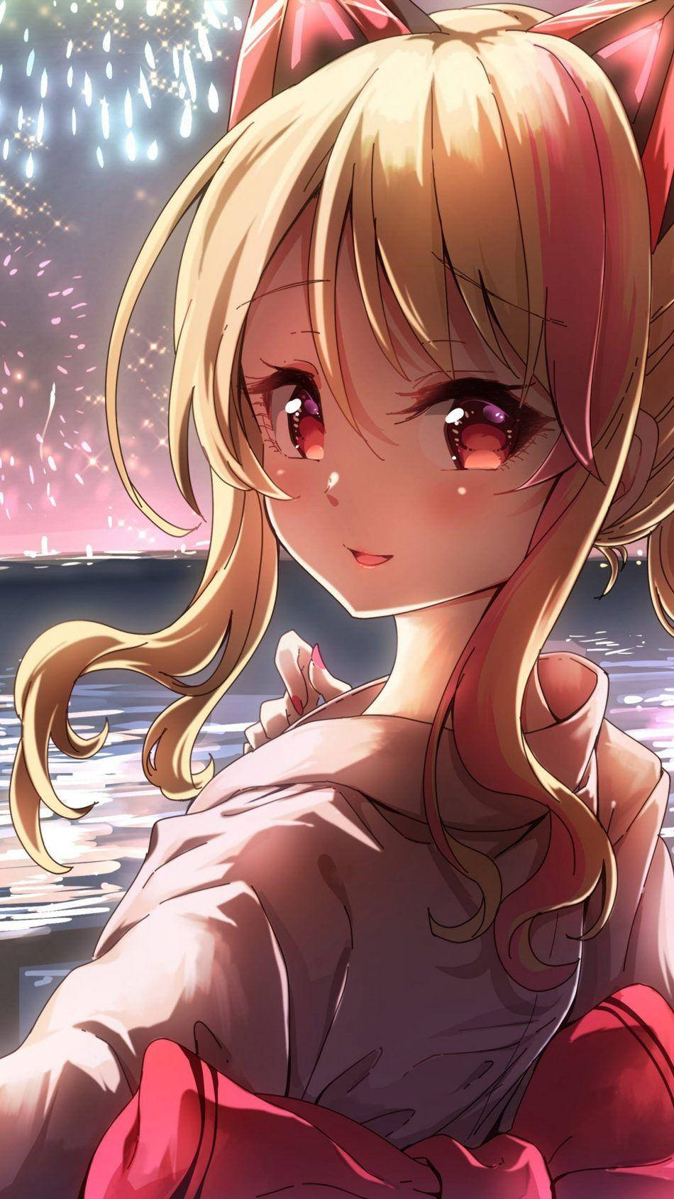 Hd Anime Phone Cat Girl With Fireworks Background