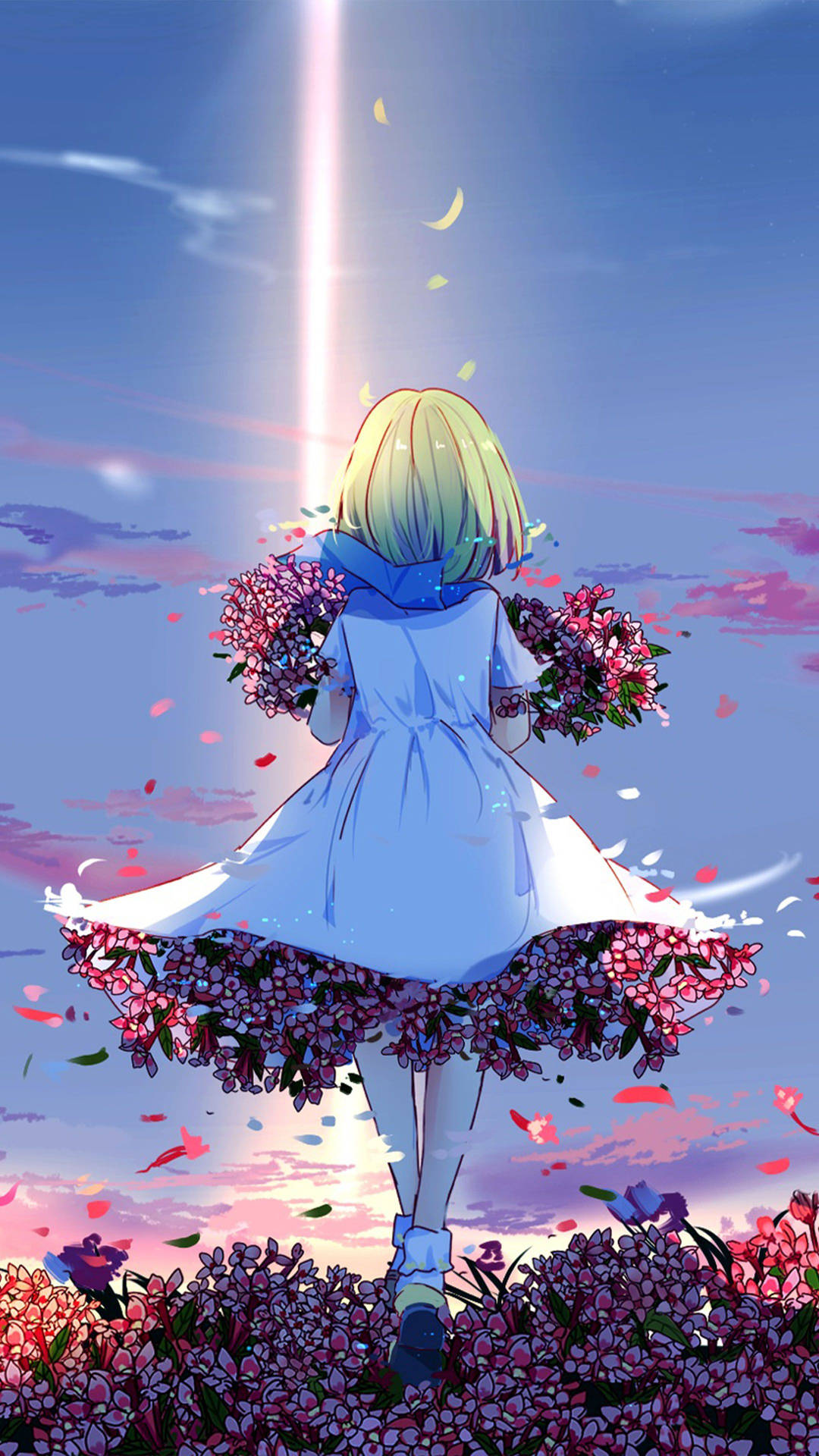 Hd Anime Phone Girl Carrying Flowers Background