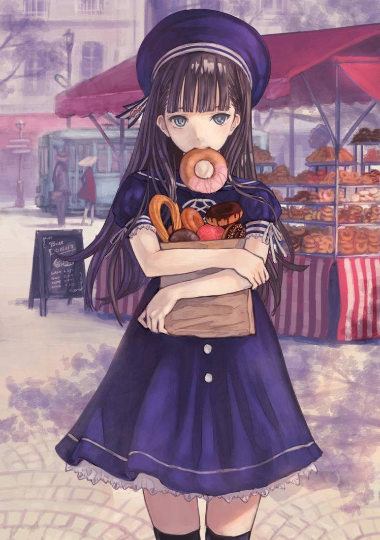 Hd Anime Phone Girl With Bag Of Pastries