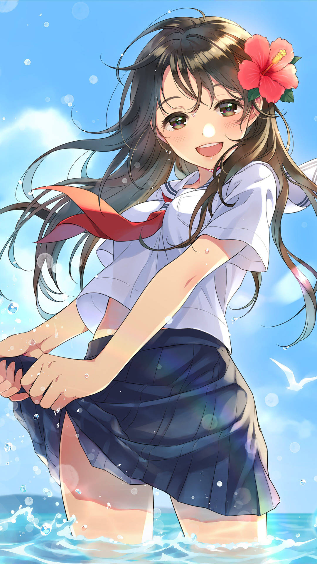 Hd Anime Phone Schoolgirl Soaking In Water Background